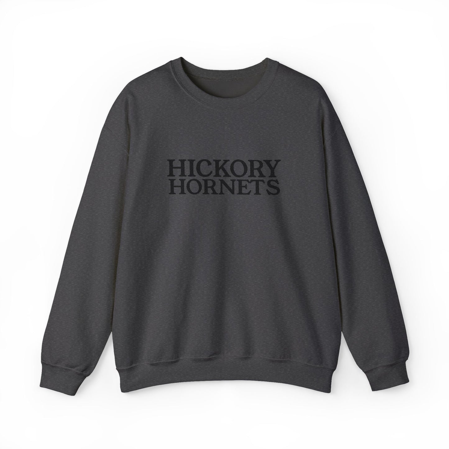 Hickory Hornets Monochrome Embroidered Sweatshirt, Custom School Spirit Crewneck, Unisex Gildan 18000, Local Team Pride Apparel