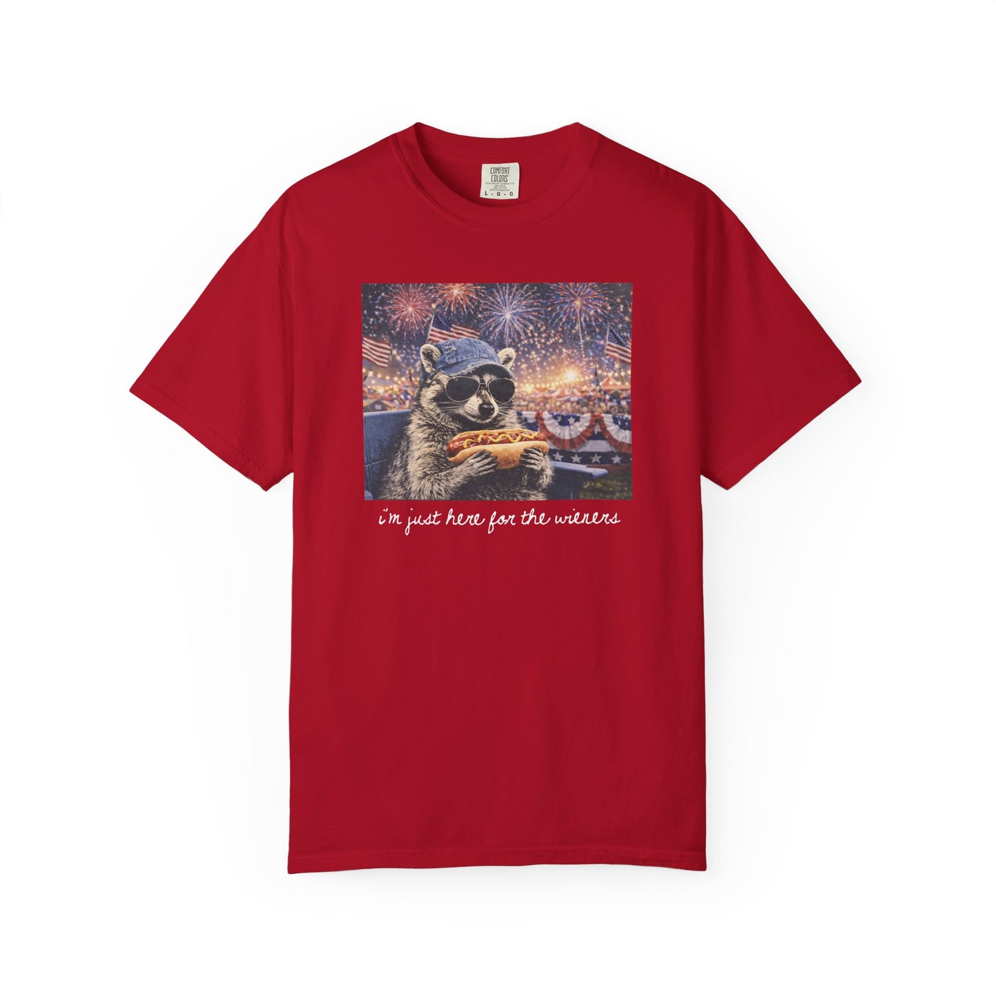 Funny 4th of July Raccoon Shirt, I’m Just Here For The Weiners Tee, Patriotic Hot Dog Shirt, Summer BBQ Graphic Tee