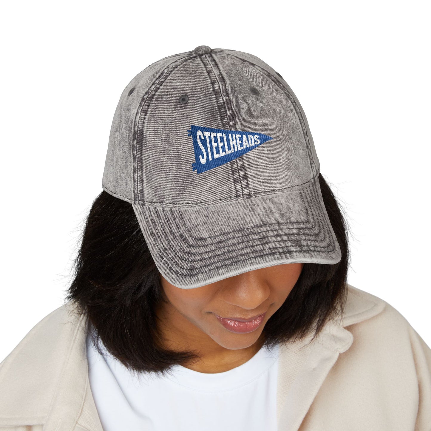 Steelheads Hat, Embroidered Baseball Hat, Boys Baseball Team Hat, Vintage Dad Cap, Custom Team Hat, Distressed Baseball Hat, Youth Sports Cap