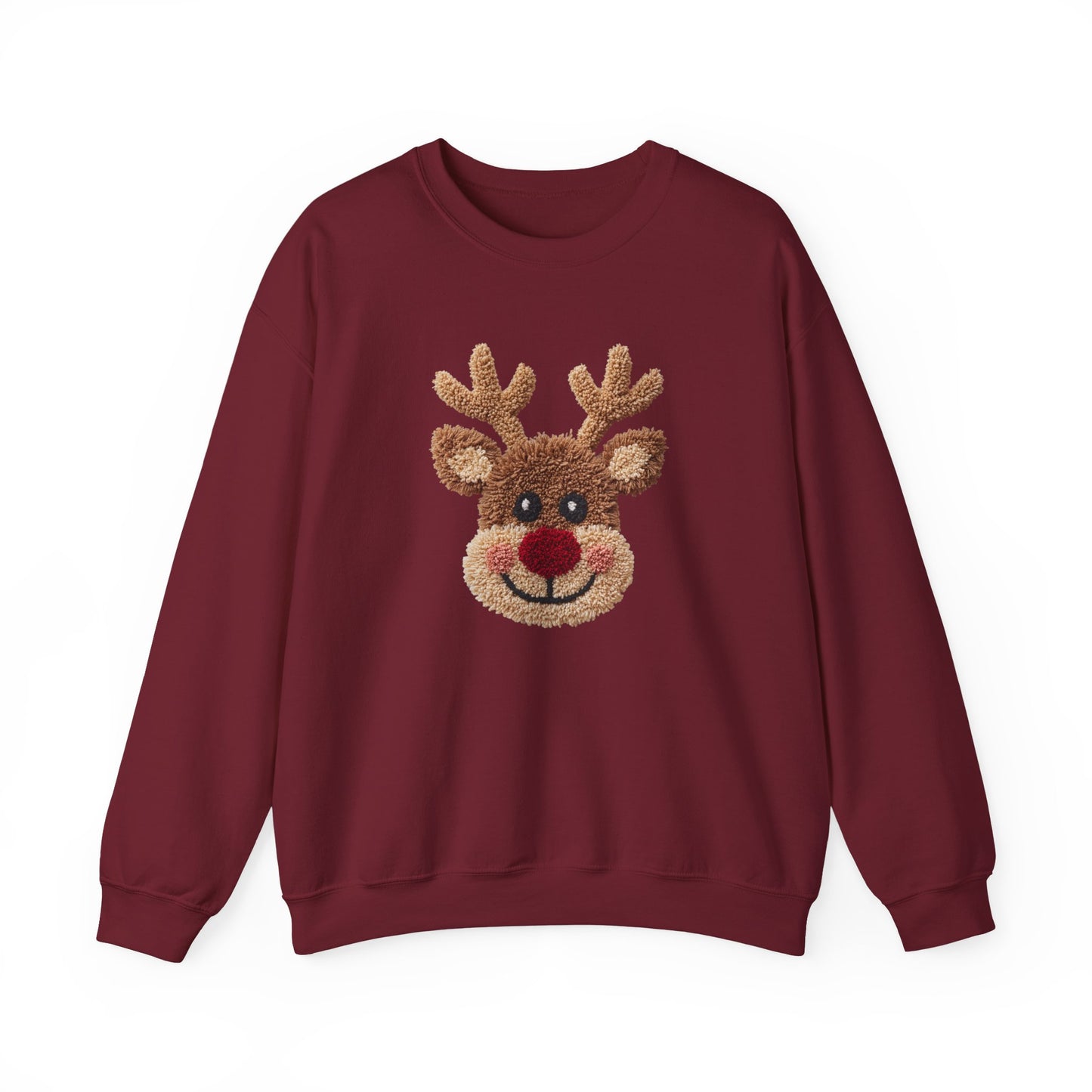Reindeer Christmas Sweatshirt, Rudolph Lover Gift, Cute Holiday Crewneck, Cozy Winter Sweater, Faux Yarn (Show Special)
