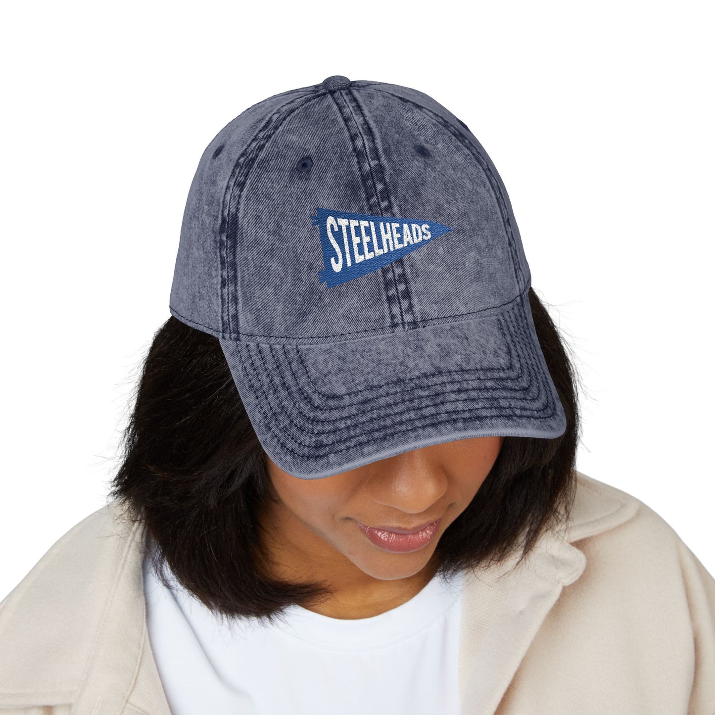 Steelheads Hat, Embroidered Baseball Hat, Boys Baseball Team Hat, Vintage Dad Cap, Custom Team Hat, Distressed Baseball Hat, Youth Sports Cap