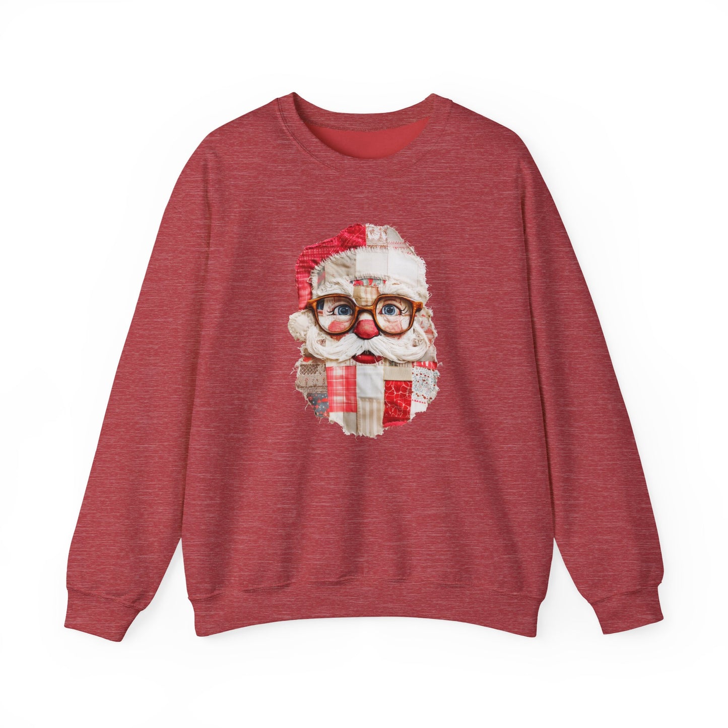 Patchwork Santa Sweatshirt, Vintage Quilted Christmas Crewneck, Faux Embroidery, Retro Holiday Santa Pullover, Cozy Winter Gift (Show Special)