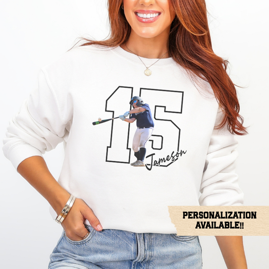 Personalized Sports Photo Sweatshirt, Custom Jersey Number Crewneck, Athlete Name Shirt, Custom Team Gift, Sports Mom Sweatshirt, Sports Dad