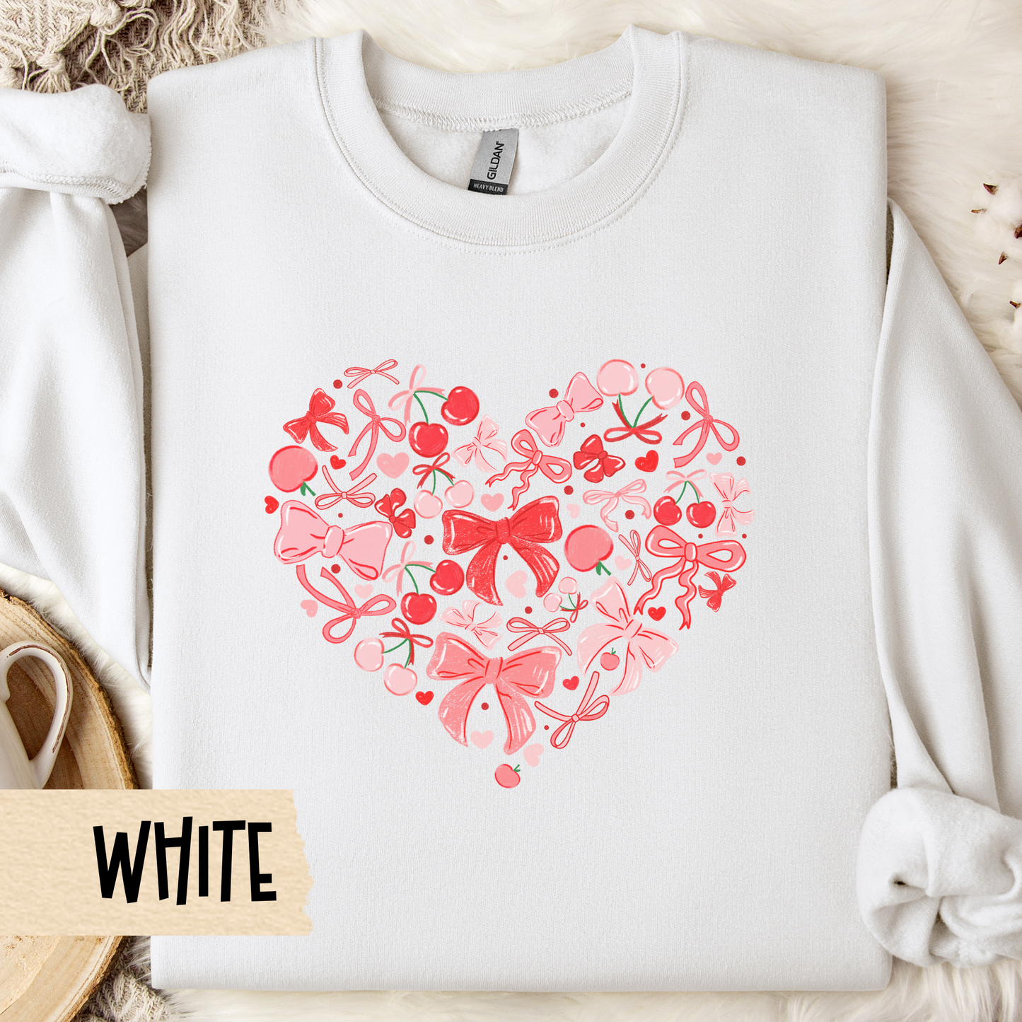 Coquette Berry Aesthetic Sweatshirt, Cute Crewneck for Girls, Valentine Gift Idea, Unisex Heavy Blend Pullover, Valentine's Day, Heart Print