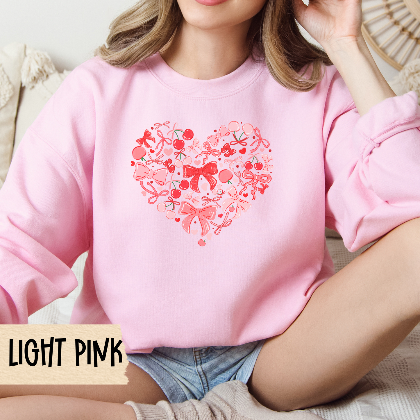 Coquette Berry Aesthetic Sweatshirt, Cute Crewneck for Girls, Valentine Gift Idea, Unisex Heavy Blend Pullover, Valentine's Day, Heart Print