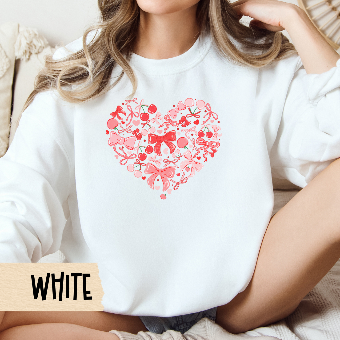 Coquette Berry Aesthetic Sweatshirt, Cute Crewneck for Girls, Valentine Gift Idea, Unisex Heavy Blend Pullover, Valentine's Day, Heart Print
