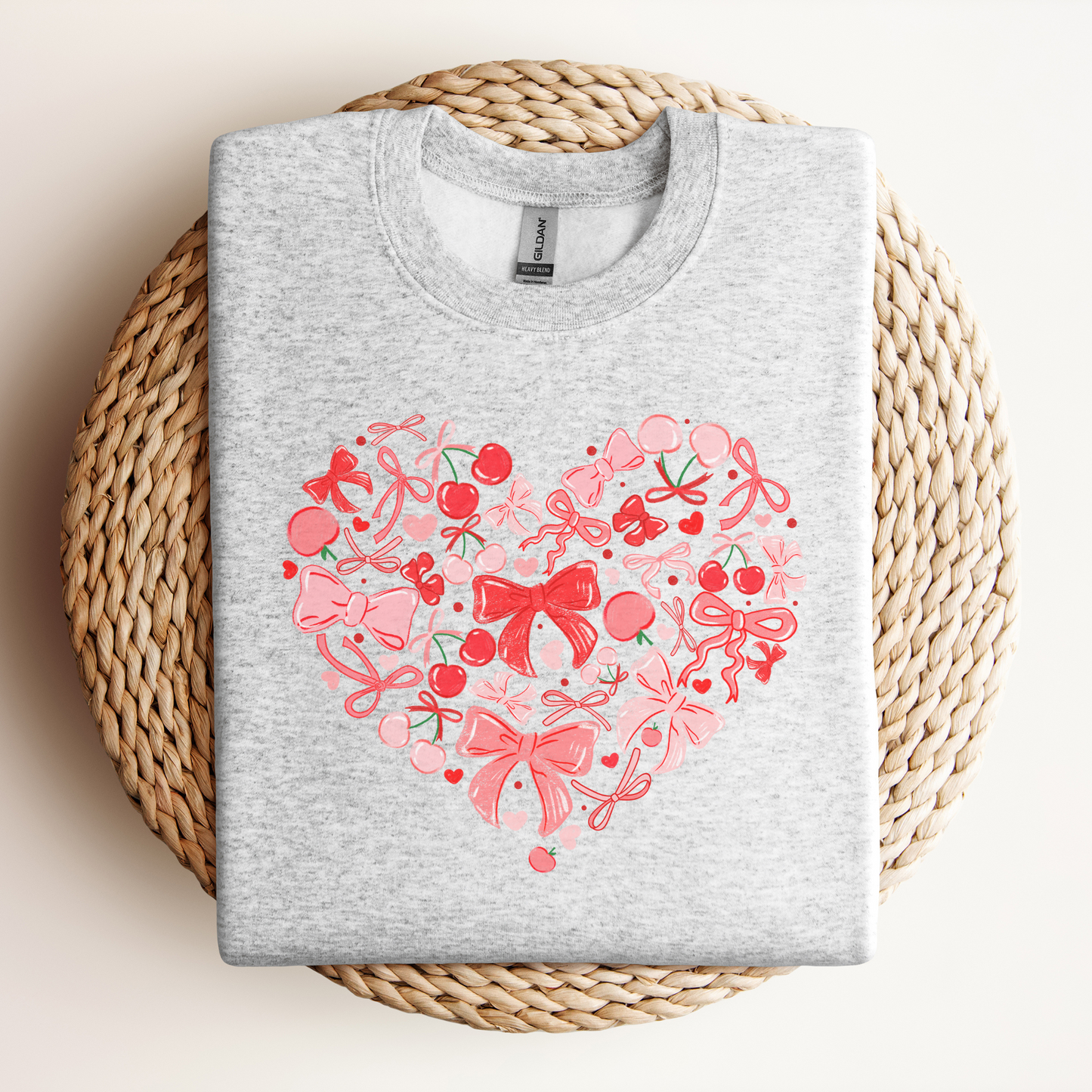 Coquette Berry Aesthetic Sweatshirt, Cute Crewneck for Girls, Valentine Gift Idea, Unisex Heavy Blend Pullover, Valentine's Day, Heart Print