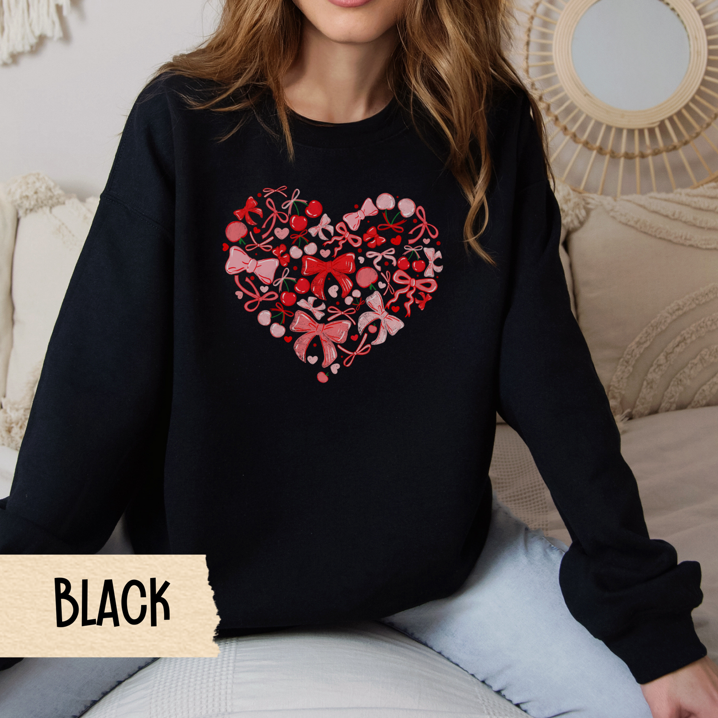 Coquette Berry Aesthetic Sweatshirt, Cute Crewneck for Girls, Valentine Gift Idea, Unisex Heavy Blend Pullover, Valentine's Day, Heart Print