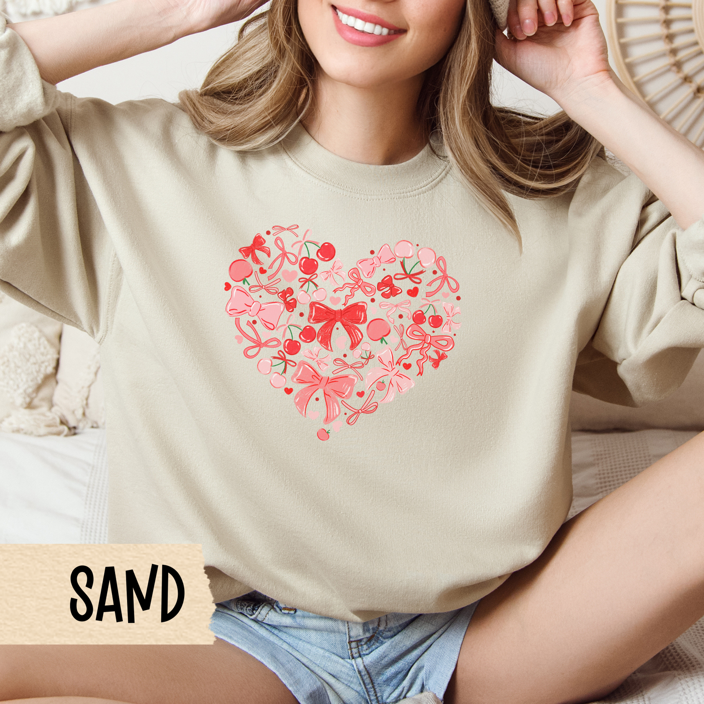 Coquette Berry Aesthetic Sweatshirt, Cute Crewneck for Girls, Valentine Gift Idea, Unisex Heavy Blend Pullover, Valentine's Day, Heart Print