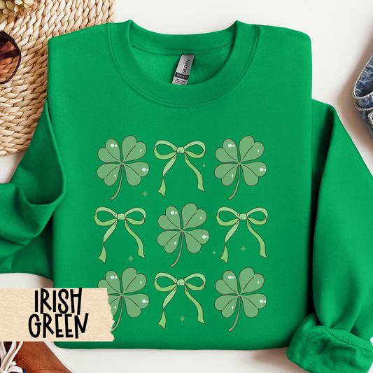 St Patrick's Day Sweatshirt, Irish Crewneck, Shamrock, Coquette, Bows, Sweatshirt, St Patty's Day Jumper, Green Pullover, Luck of the Irish
