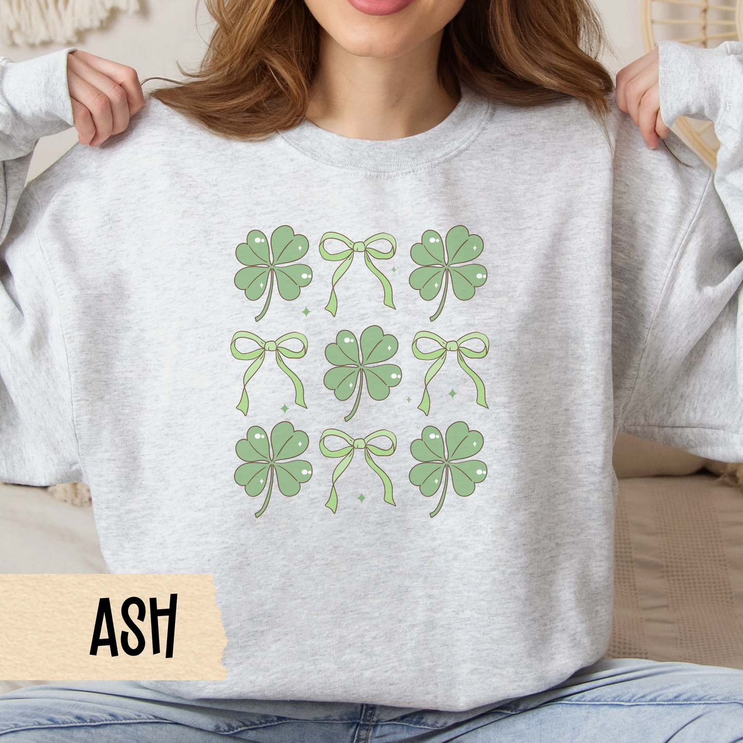 St Patrick's Day Sweatshirt, Irish Crewneck, Shamrock, Coquette, Bows, Sweatshirt, St Patty's Day Jumper, Green Pullover, Luck of the Irish