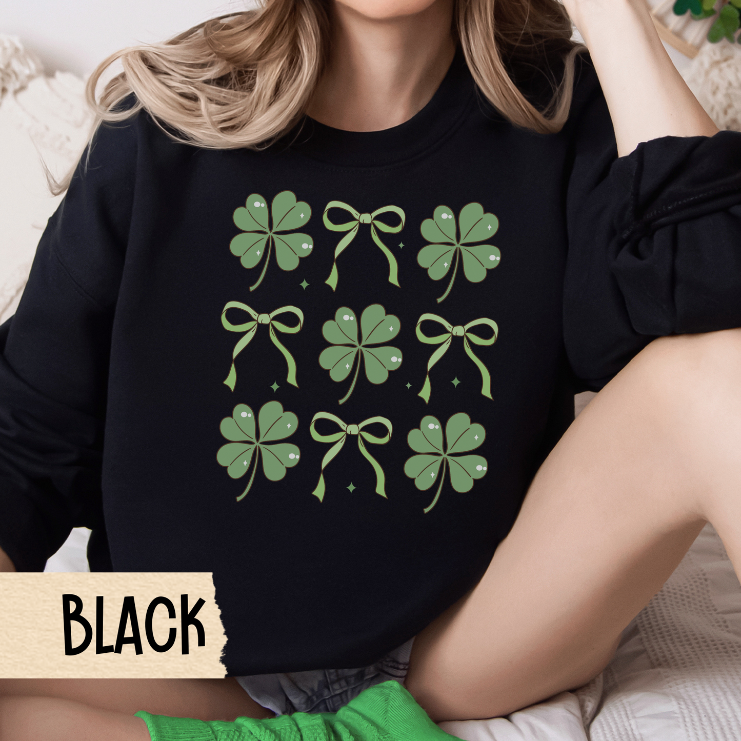 St Patrick's Day Sweatshirt, Irish Crewneck, Shamrock, Coquette, Bows, Sweatshirt, St Patty's Day Jumper, Green Pullover, Luck of the Irish
