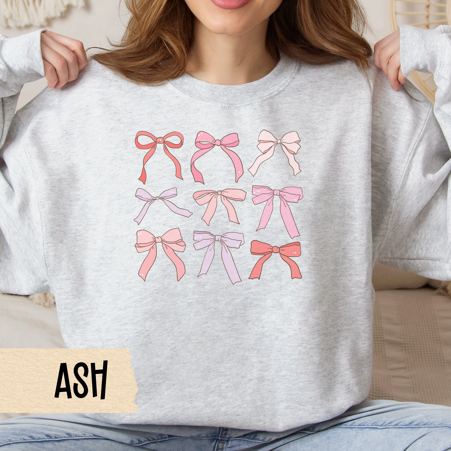 Coquette Valentine Sweatshirt, Bows, Ribbons, Valentine Crewneck - Unisex Sweatshirt, Valentine's Day Gift, Heart Print Jumper, Love Theme