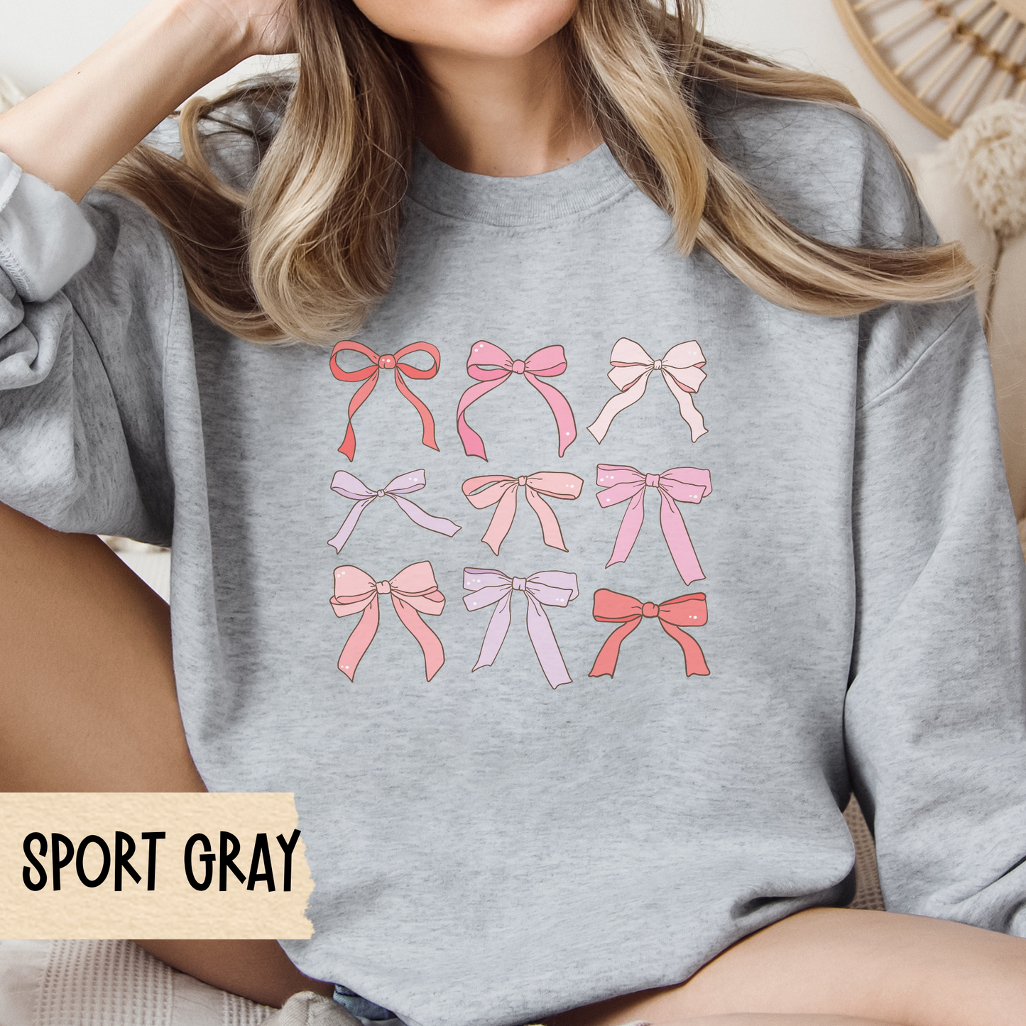 Coquette Valentine Sweatshirt, Bows, Ribbons, Valentine Crewneck - Unisex Sweatshirt, Valentine's Day Gift, Heart Print Jumper, Love Theme