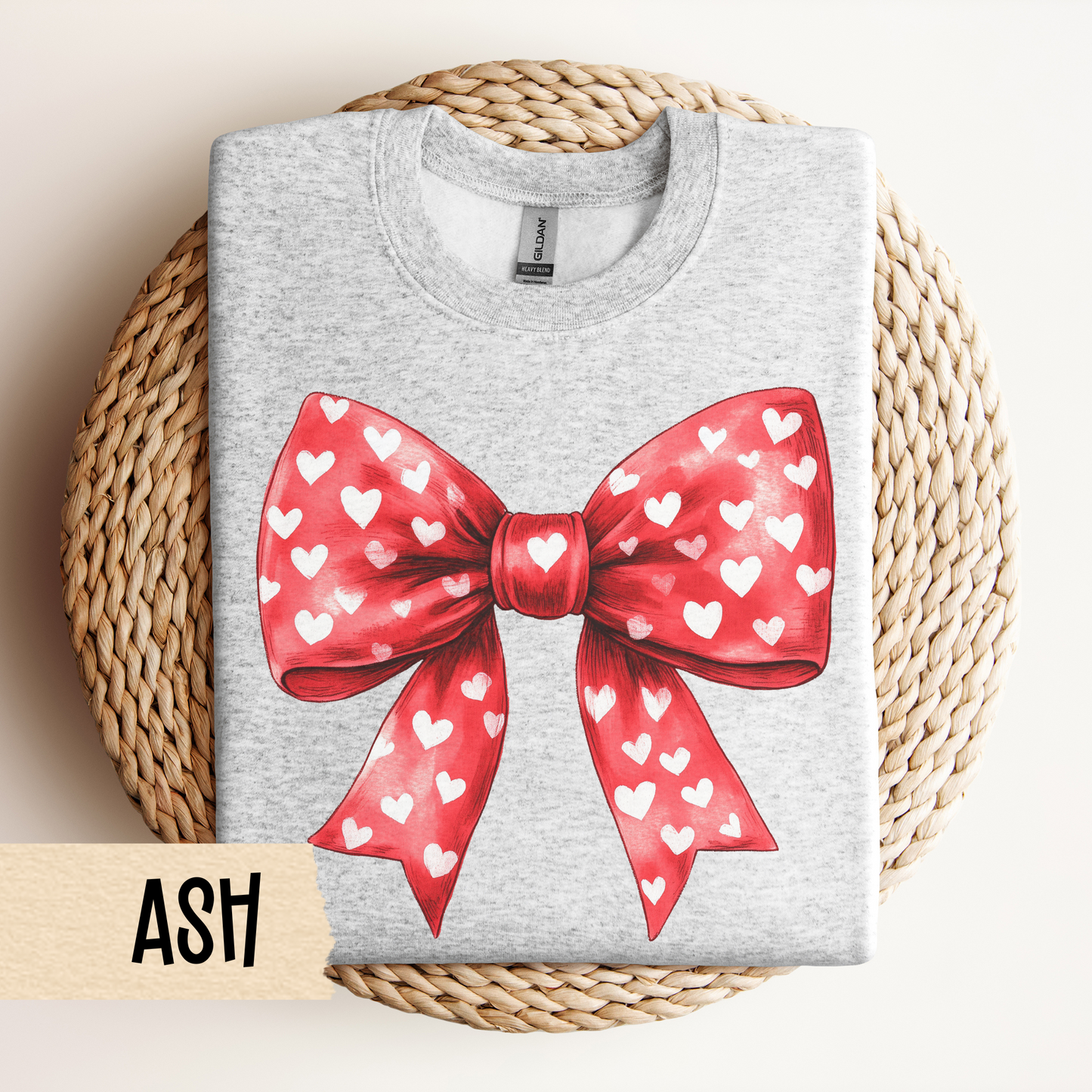 Coquette Bow Valentine Unisex Sweatshirt, Red Bow Galentine Crewneck, Cute Heart Shirt, Love Gift for Her, Women's Casual Apparel