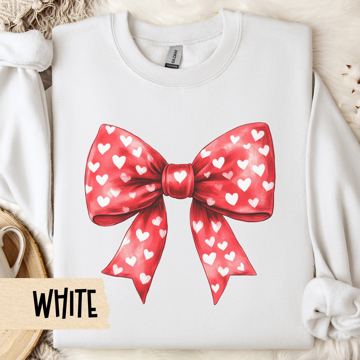Coquette Bow Valentine Unisex Sweatshirt, Red Bow Galentine Crewneck, Cute Heart Shirt, Love Gift for Her, Women's Casual Apparel