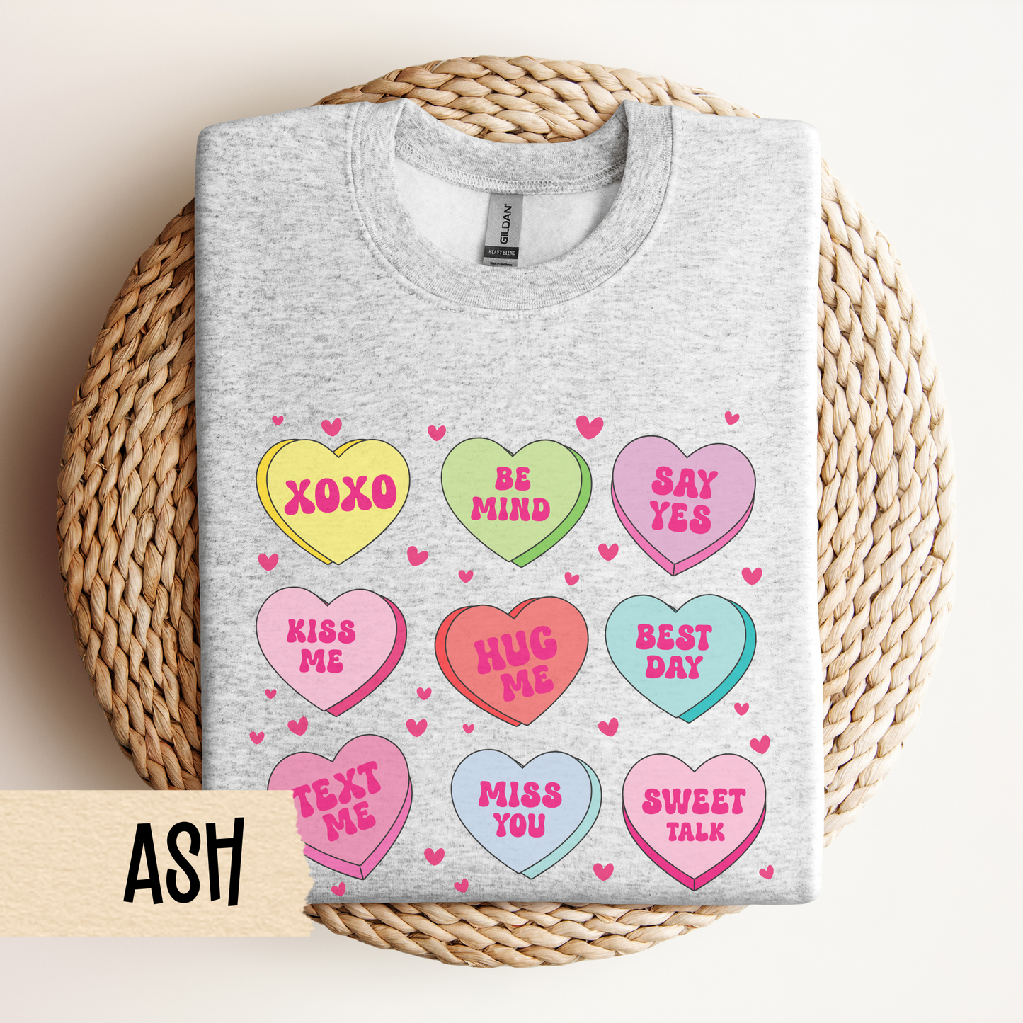 Candy Heart Crewneck Sweatshirt, Conversation Hearts Jumper, Valentine's Day Sweater, Love Theme Pullover, Romantic Sweatshirt Gift