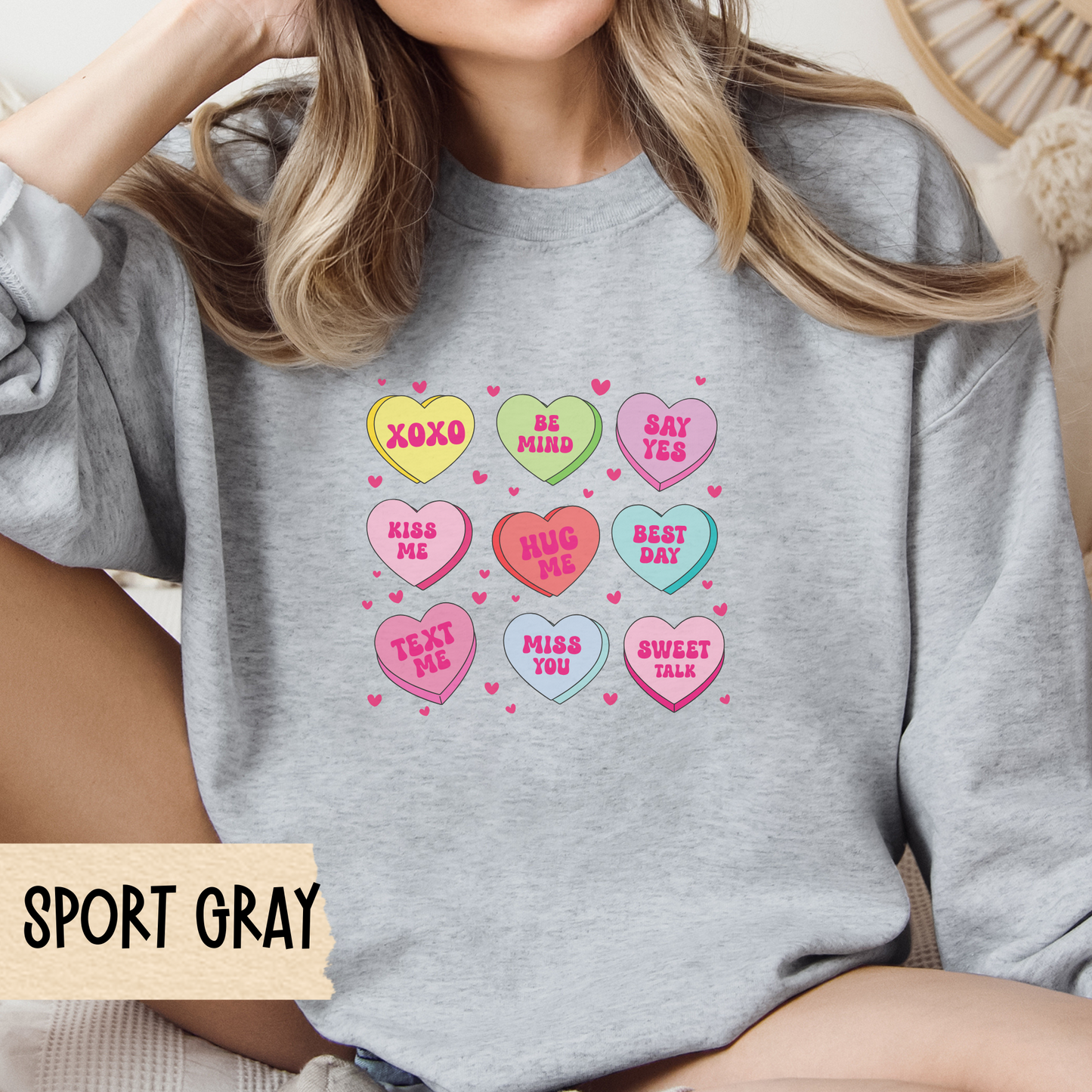 Candy Heart Crewneck Sweatshirt, Conversation Hearts Jumper, Valentine's Day Sweater, Love Theme Pullover, Romantic Sweatshirt Gift
