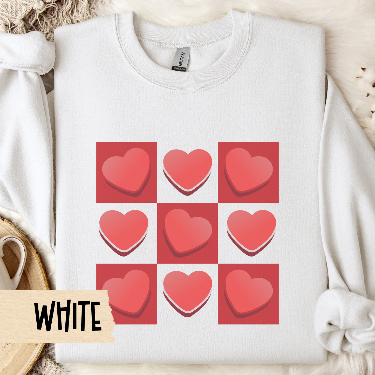 Checkerboard Retro Valentine Unisex Crewneck Sweatshirt, Valentines Day Gift, Valentine's Sweater, Heart Pattern Jumper, Vintage Valentine
