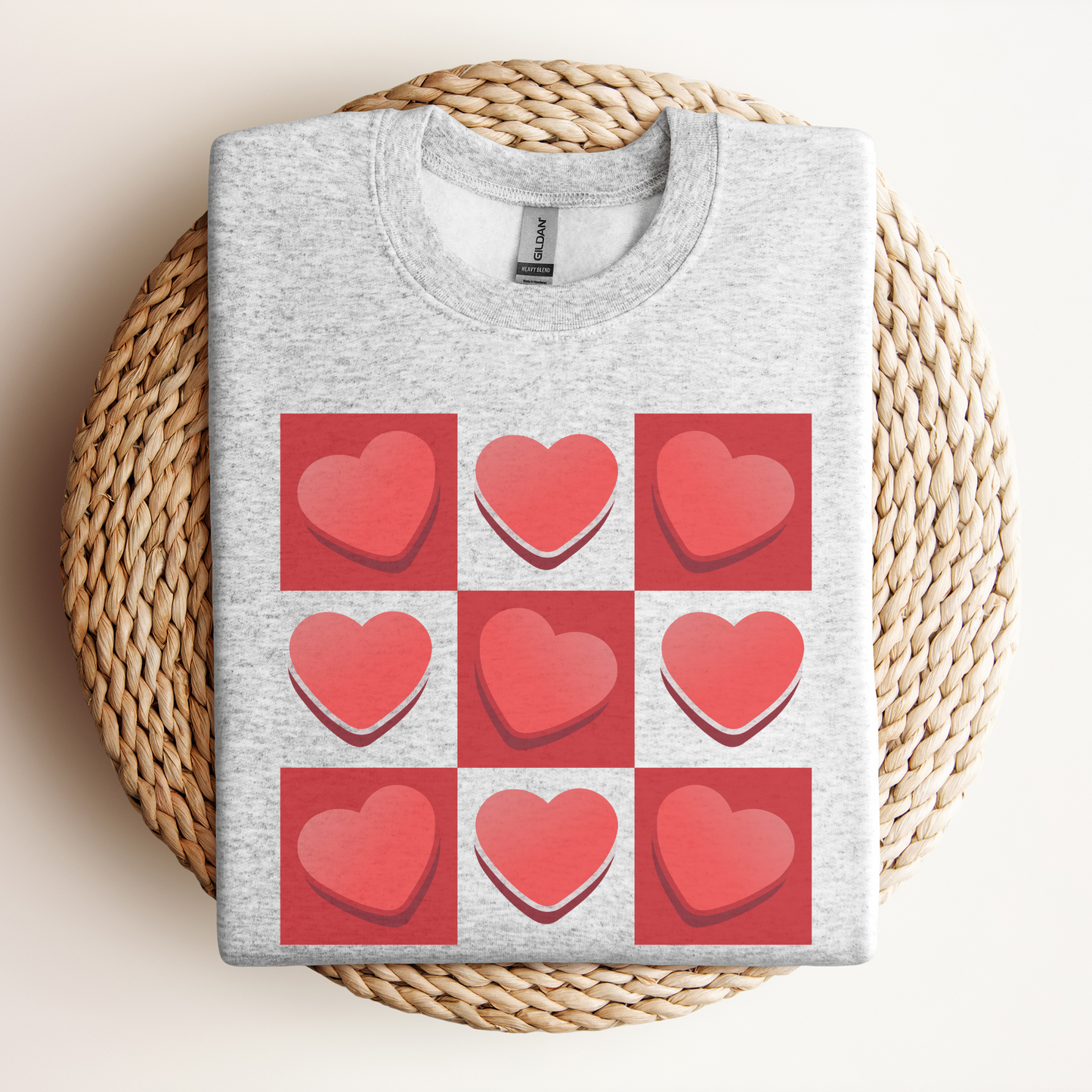 Checkerboard Retro Valentine Unisex Crewneck Sweatshirt, Valentines Day Gift, Valentine's Sweater, Heart Pattern Jumper, Vintage Valentine