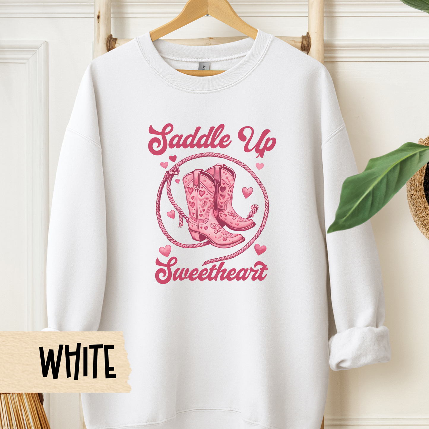Country Western Valentine's Sweatshirt, Cowboy Boots, Saddle Up Sweetheart - Unisex Sweatshirt, Western themed Valentine's Day gift, Cowboy