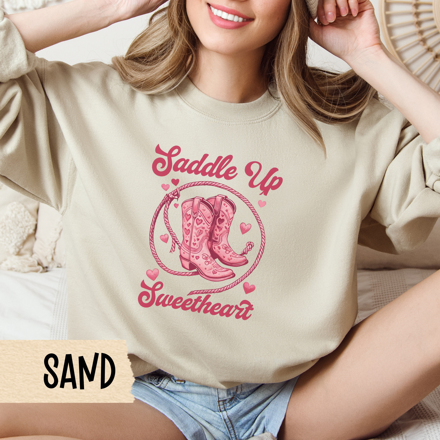 Country Western Valentine's Sweatshirt, Cowboy Boots, Saddle Up Sweetheart - Unisex Sweatshirt, Western themed Valentine's Day gift, Cowboy