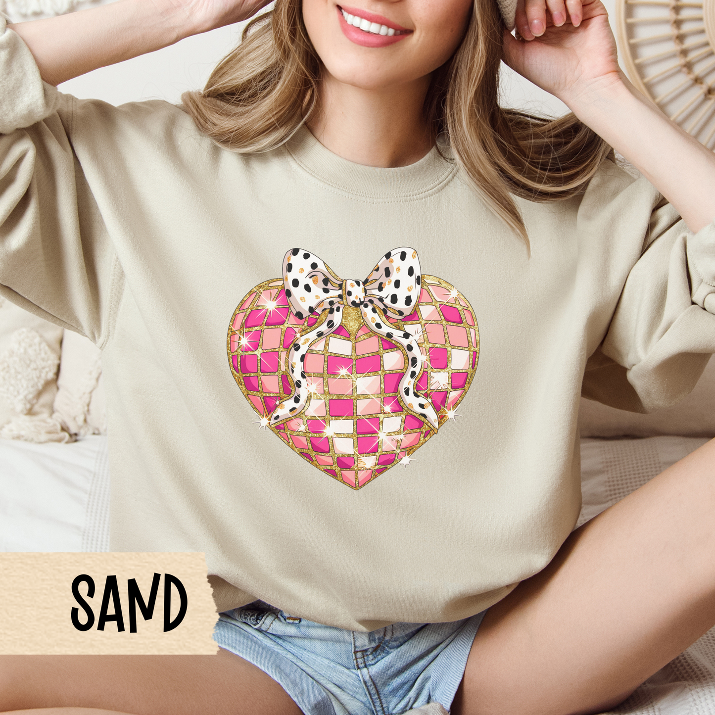 Disco Heart Sweatshirt, Coquette Valentines, Valentine Crewneck, Disco Sweatshirt, Unisex Heavy Blend™