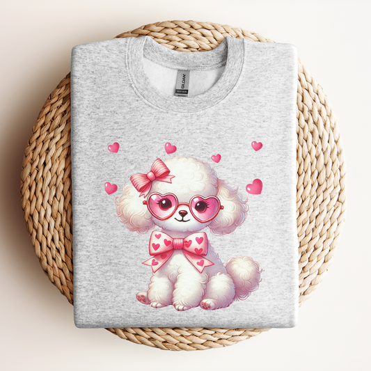 Poodle Sweatshirt, Valentine Crewneck, Dog Lover Shirt, Cute Poodle, Animal Lover Jumper, Cuddly Pet Sweatshirt, Heart Embroidered Crewneck,