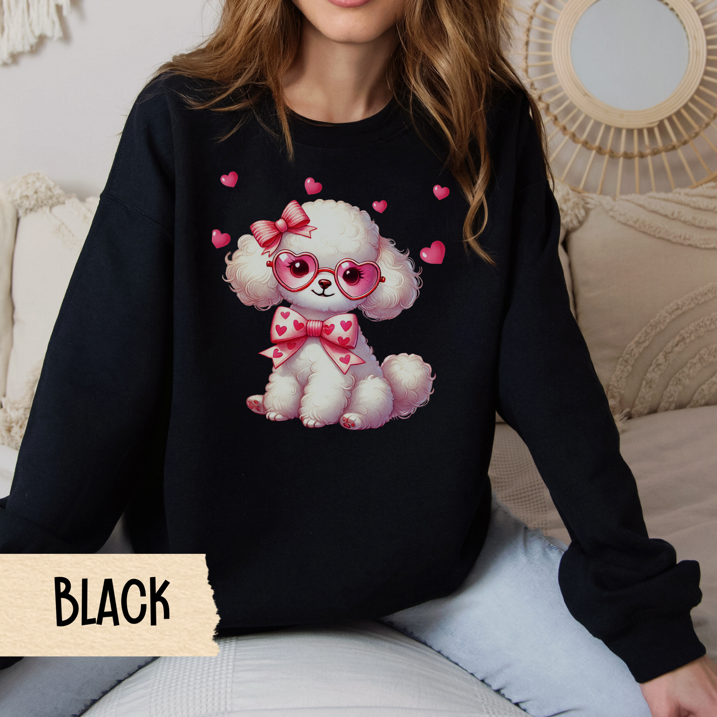 Poodle Sweatshirt, Valentine Crewneck, Dog Lover Shirt, Cute Poodle, Animal Lover Jumper, Cuddly Pet Sweatshirt, Heart Embroidered Crewneck,
