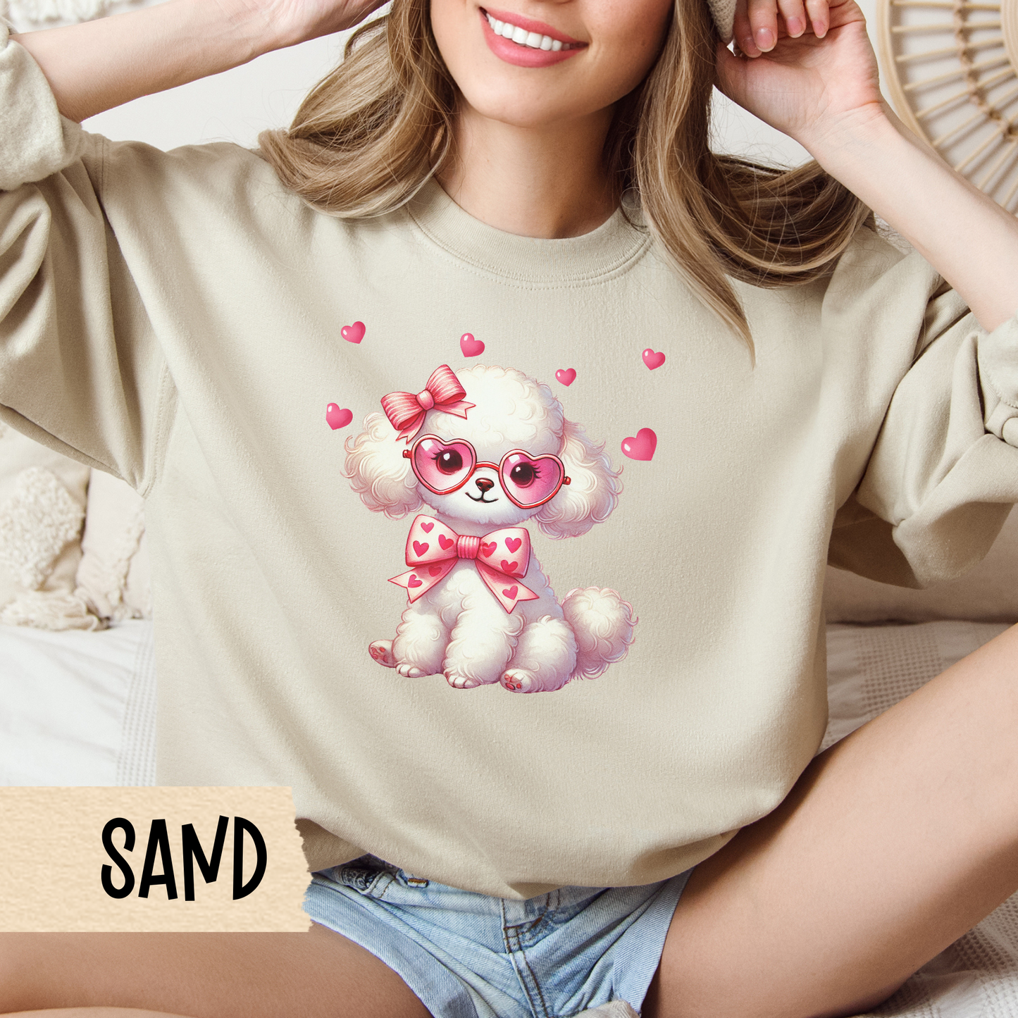 Poodle Sweatshirt, Valentine Crewneck, Dog Lover Shirt, Cute Poodle, Animal Lover Jumper, Cuddly Pet Sweatshirt, Heart Embroidered Crewneck,
