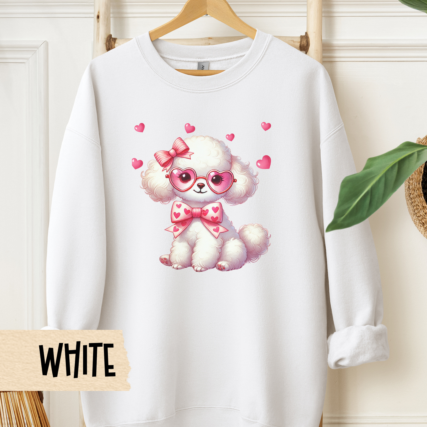 Poodle Sweatshirt, Valentine Crewneck, Dog Lover Shirt, Cute Poodle, Animal Lover Jumper, Cuddly Pet Sweatshirt, Heart Embroidered Crewneck,