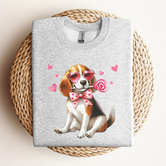 Valentine Crewneck Sweatshirt, Dog Owner Gift, Beagle Lover, Unisex Pullover Jumper, Heart Sweater, Dog Lover, Gift for Her