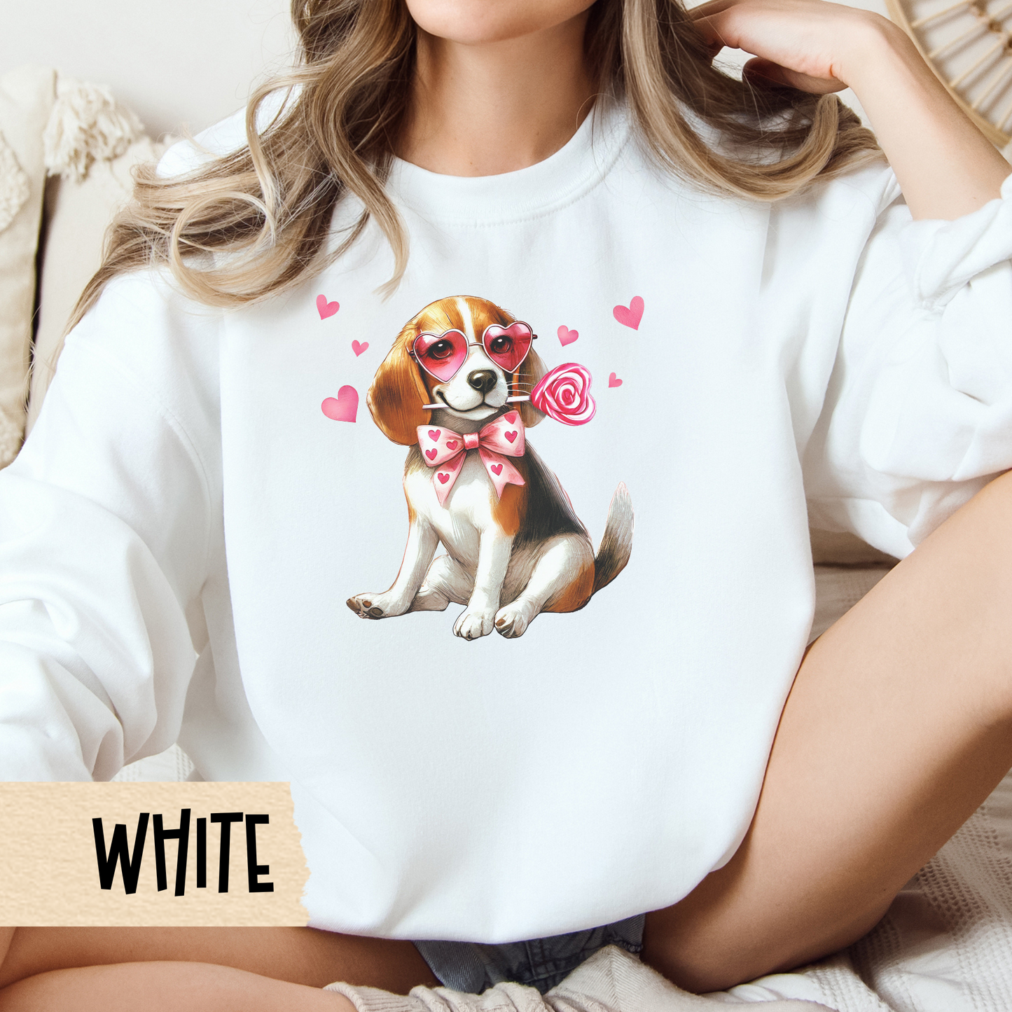 Valentine Crewneck Sweatshirt, Dog Owner Gift, Beagle Lover, Unisex Pullover Jumper, Heart Sweater, Dog Lover, Gift for Her