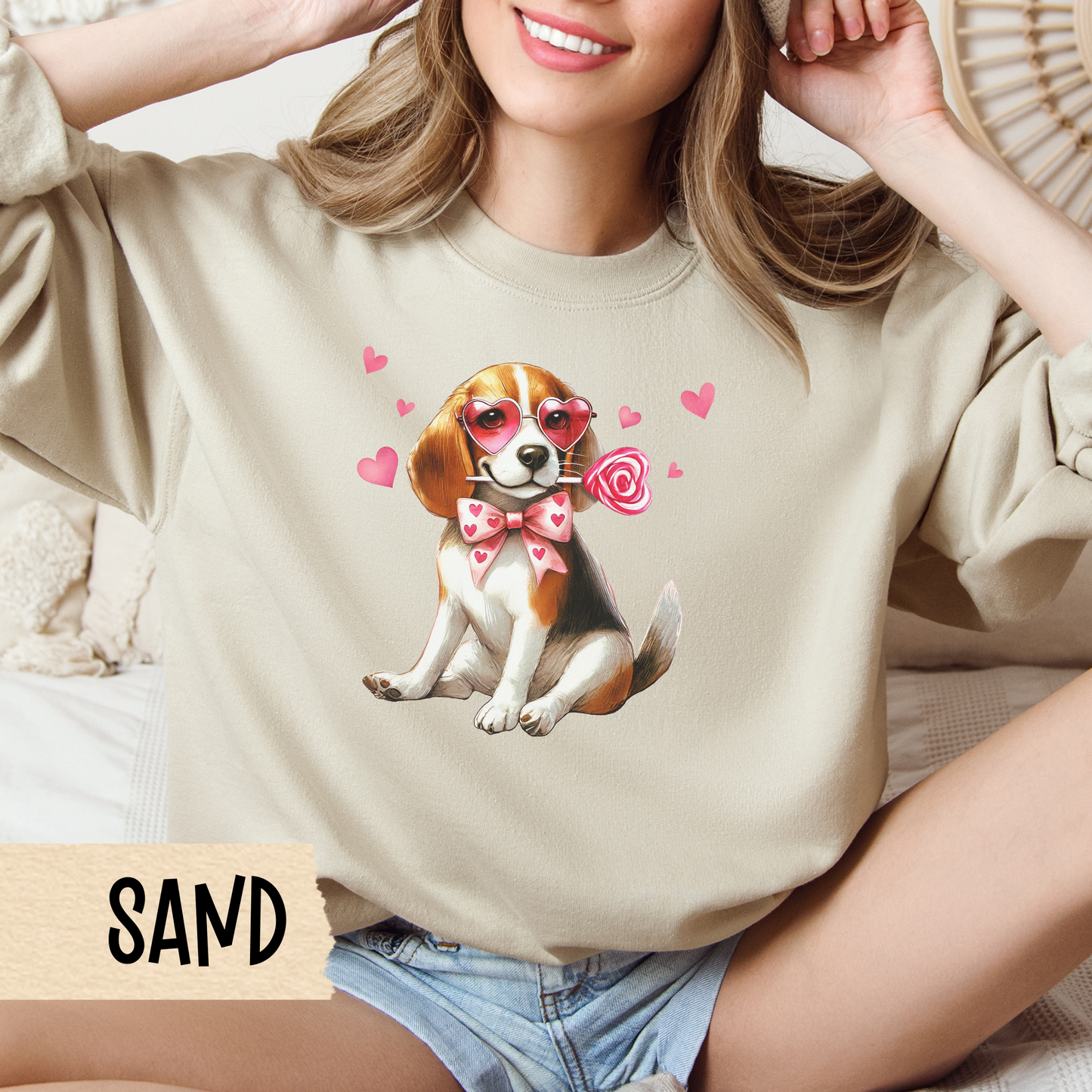Valentine Crewneck Sweatshirt, Dog Owner Gift, Beagle Lover, Unisex Pullover Jumper, Heart Sweater, Dog Lover, Gift for Her