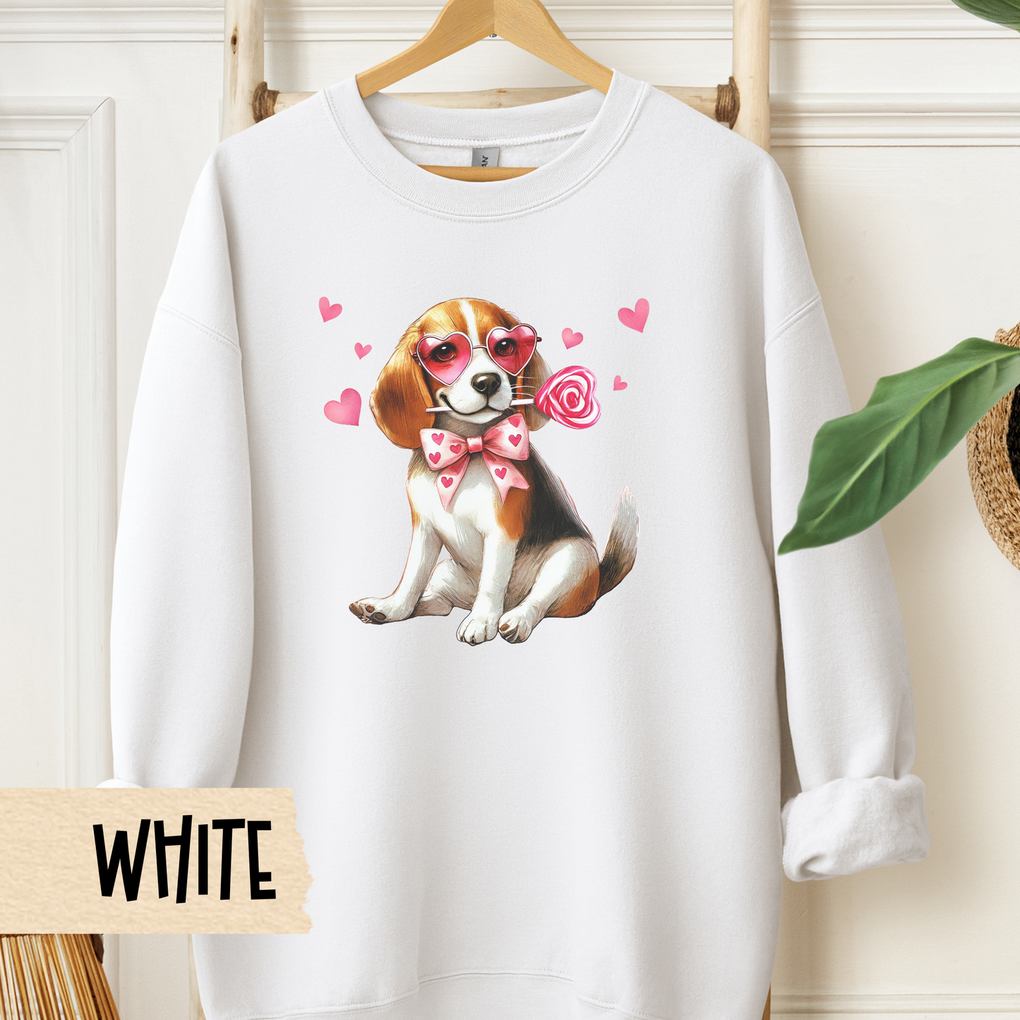 Valentine Crewneck Sweatshirt, Dog Owner Gift, Beagle Lover, Unisex Pullover Jumper, Heart Sweater, Dog Lover, Gift for Her