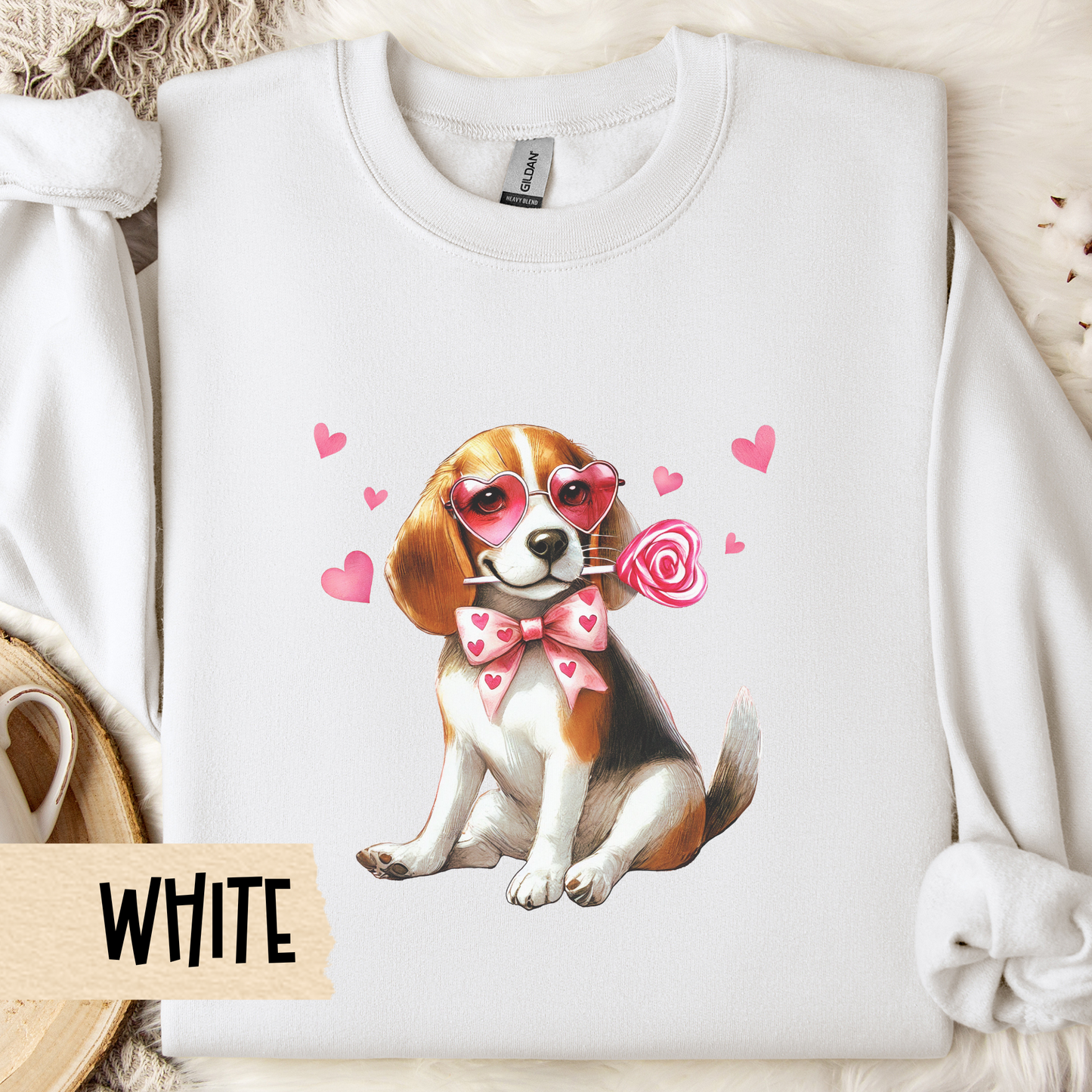 Valentine Crewneck Sweatshirt, Dog Owner Gift, Beagle Lover, Unisex Pullover Jumper, Heart Sweater, Dog Lover, Gift for Her