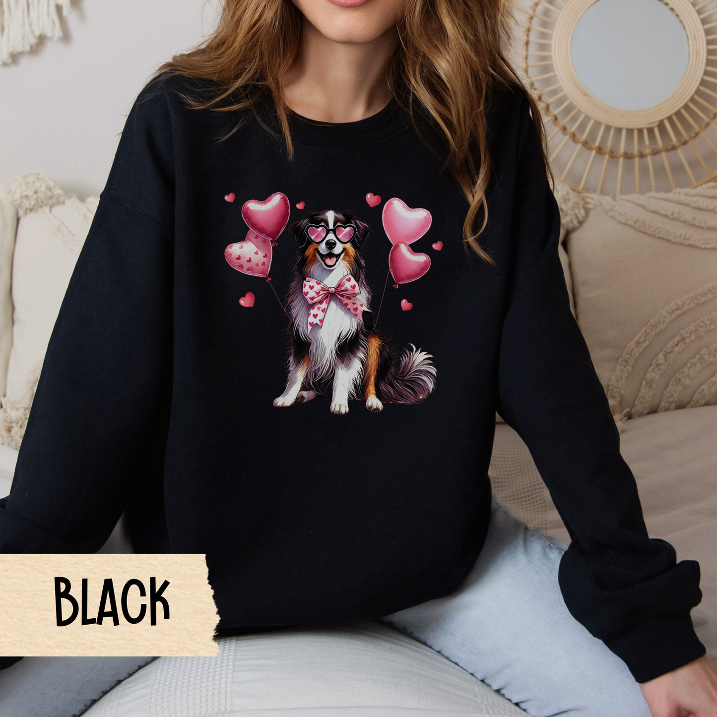 Aussie Sweatshirt - Australian Sheepdog Valentine Crewneck, Unisex Sweatshirt, Heavy Blend, Valentine Sweatshirt, Cozy Jumper, Dog Lover