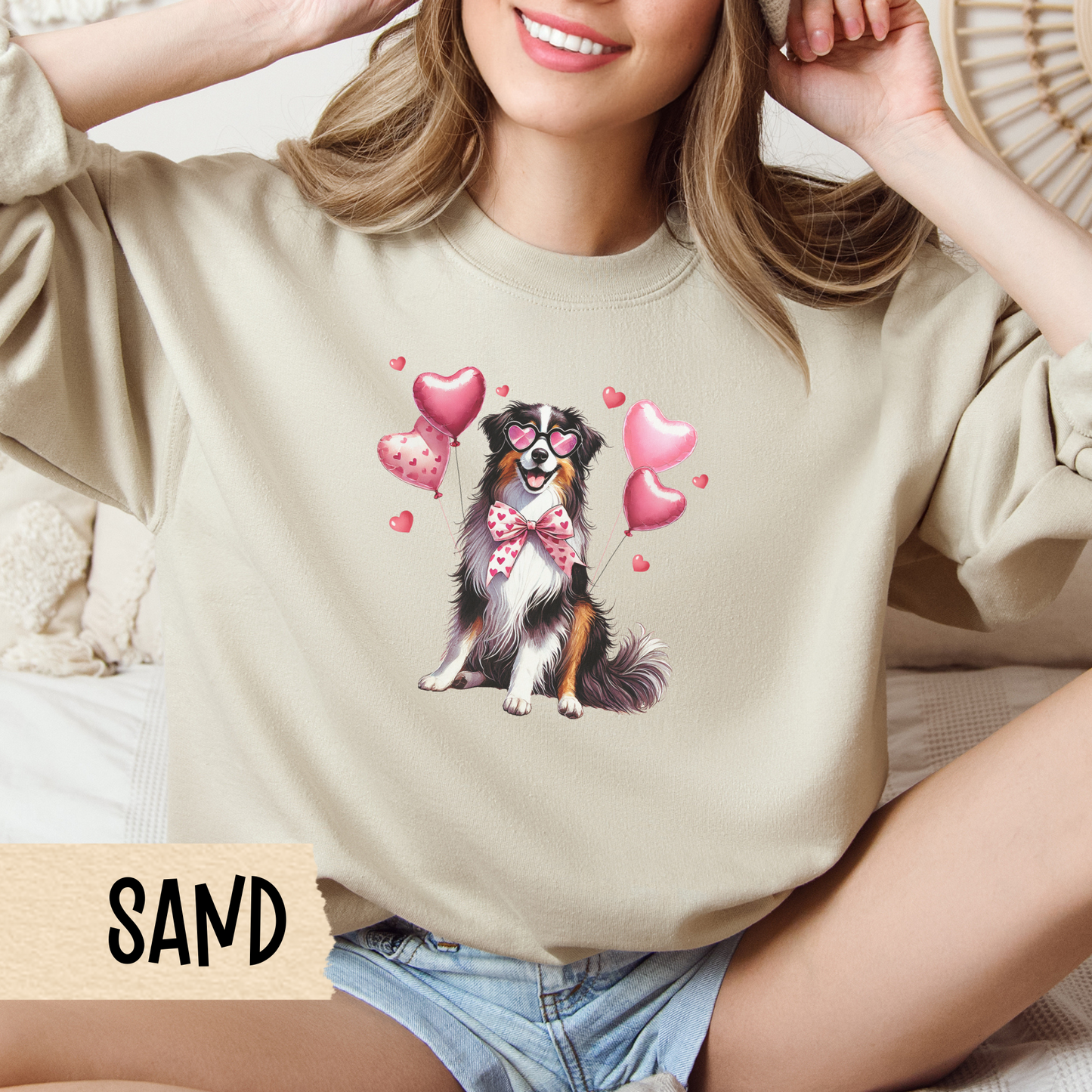 Aussie Sweatshirt - Australian Sheepdog Valentine Crewneck, Unisex Sweatshirt, Heavy Blend, Valentine Sweatshirt, Cozy Jumper, Dog Lover