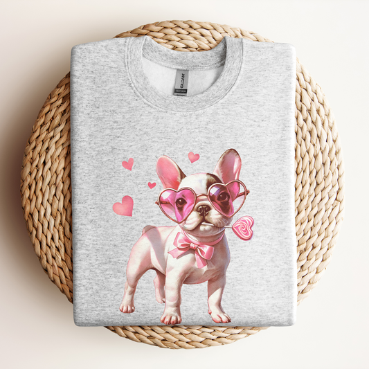 French Bulldog Valentine Sweatshirt, Unisex Crewneck, Dog Lover Gift, Frenchie Jumper, Valentine's Day Apparel, Cute Animal Clothing