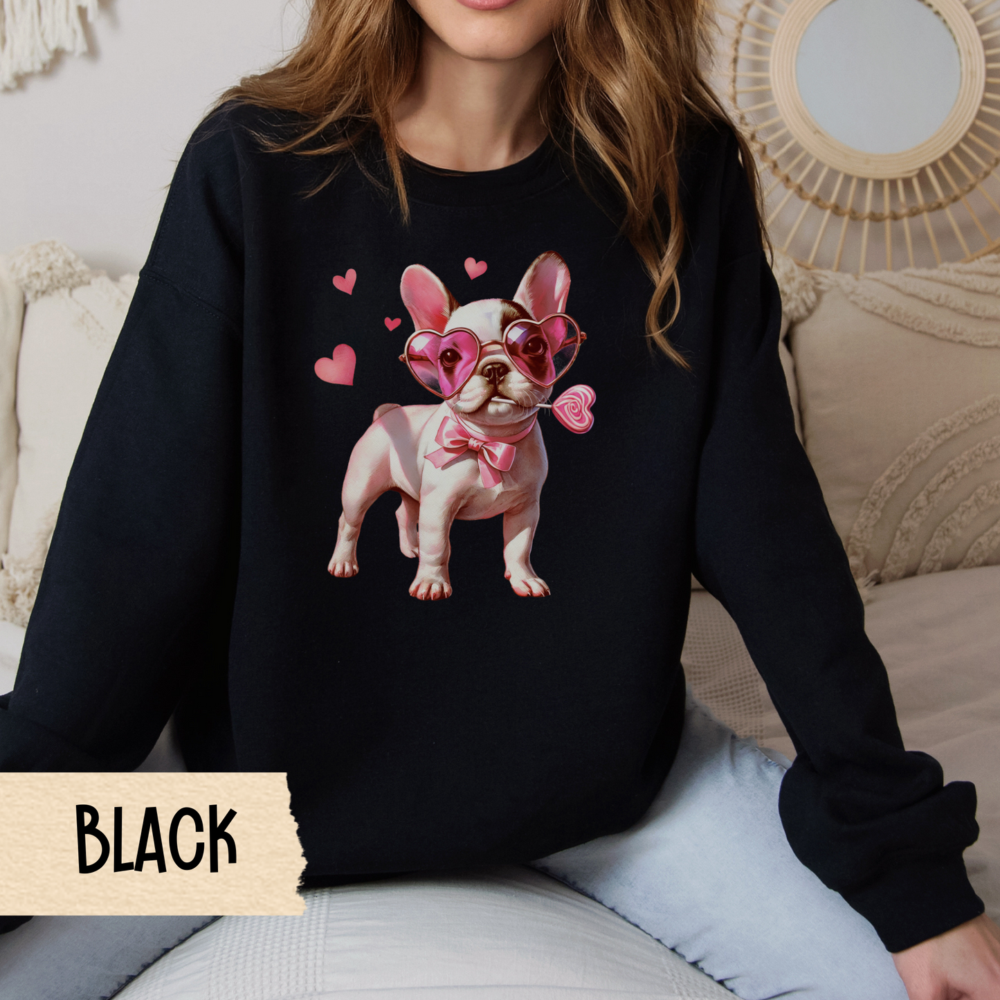 French Bulldog Valentine Sweatshirt, Unisex Crewneck, Dog Lover Gift, Frenchie Jumper, Valentine's Day Apparel, Cute Animal Clothing