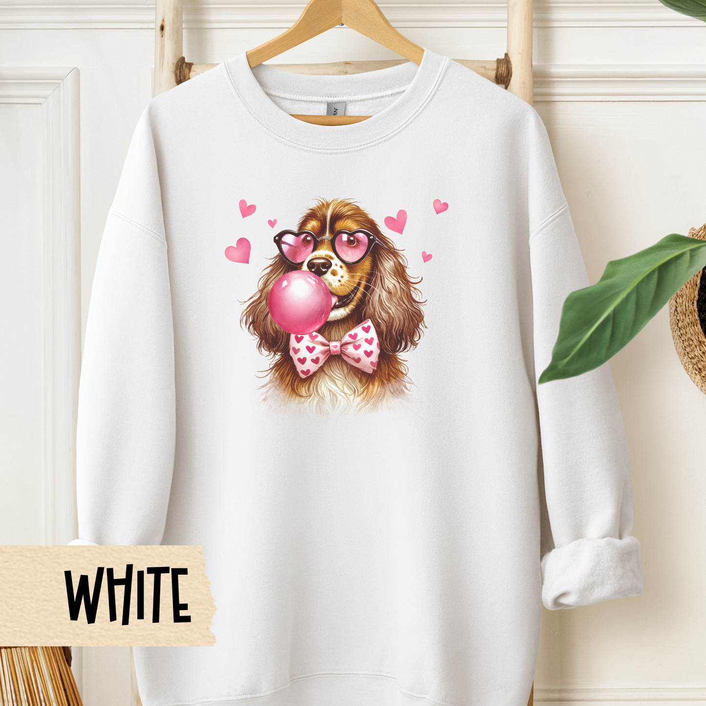 Cocker Spaniel Valentine Sweatshirt, Dog Owner Crewneck, Pet Lover Gift, Animal Print Jumper, Heart Pullover, Cute Dog Apparel