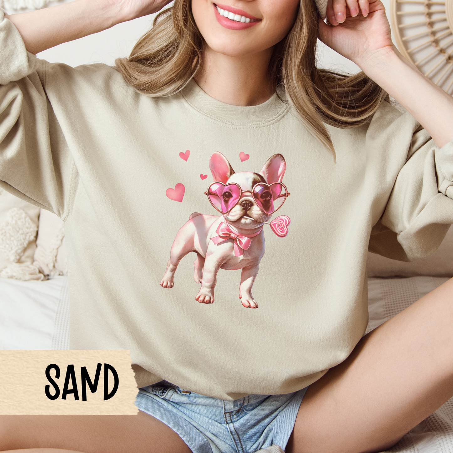 French Bulldog Valentine Sweatshirt, Unisex Crewneck, Dog Lover Gift, Frenchie Jumper, Valentine's Day Apparel, Cute Animal Clothing