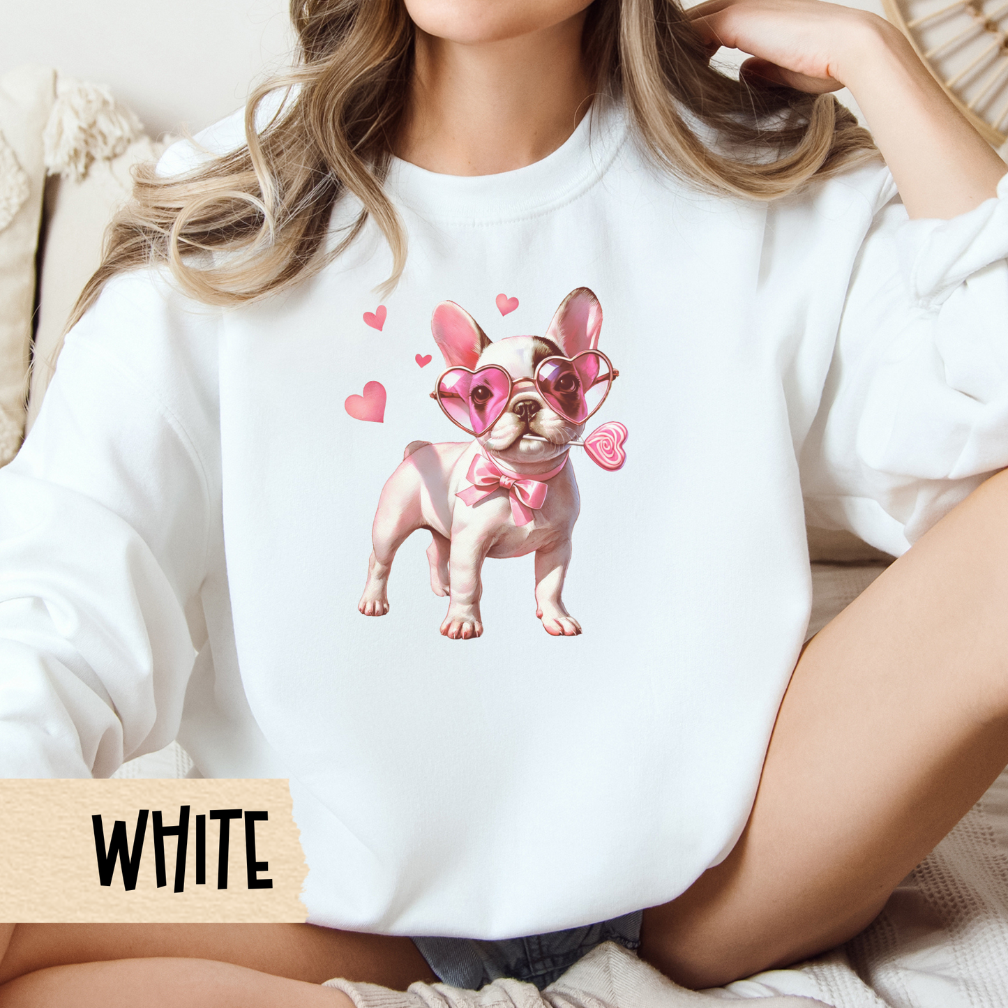 French Bulldog Valentine Sweatshirt, Unisex Crewneck, Dog Lover Gift, Frenchie Jumper, Valentine's Day Apparel, Cute Animal Clothing