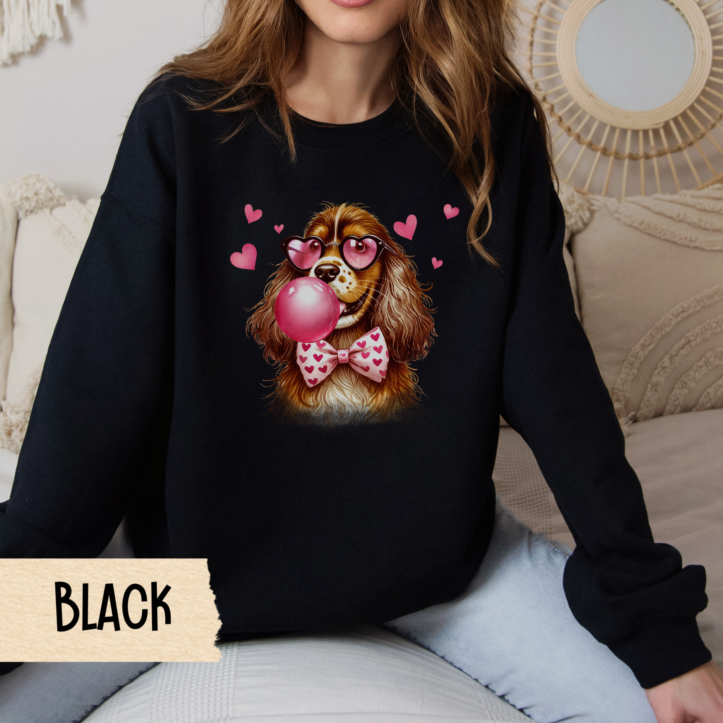 Cocker Spaniel Valentine Sweatshirt, Dog Owner Crewneck, Pet Lover Gift, Animal Print Jumper, Heart Pullover, Cute Dog Apparel