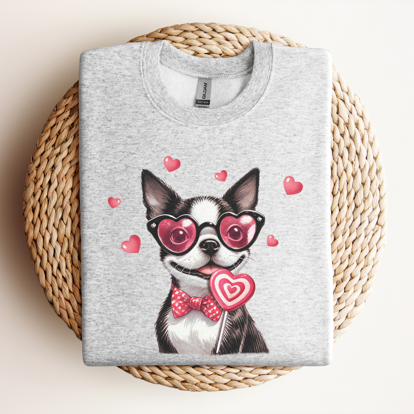Valentine Crewneck Sweatshirt, Dog Lover Gift, Boston Terrier Shirt, Unisex Jumper, Dog Mom, Dog Dad, Cute Animal Apparel