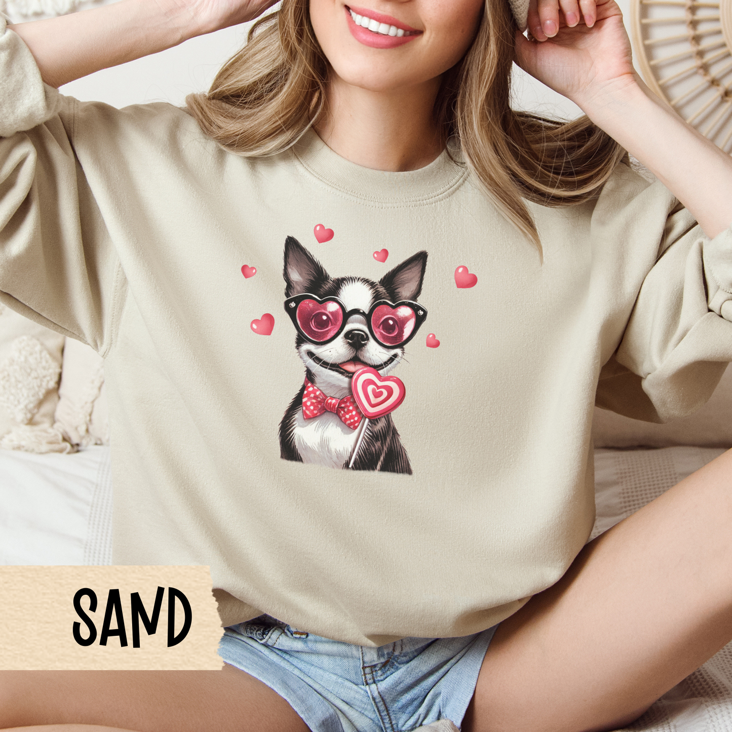 Valentine Crewneck Sweatshirt, Dog Lover Gift, Boston Terrier Shirt, Unisex Jumper, Dog Mom, Dog Dad, Cute Animal Apparel