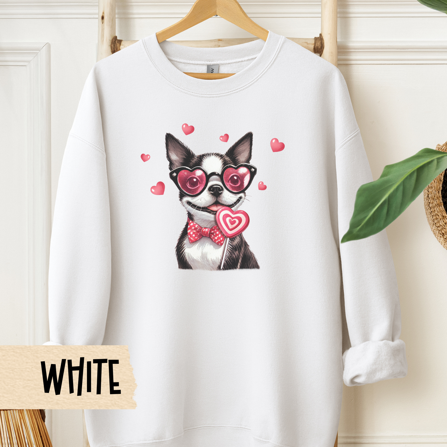 Valentine Crewneck Sweatshirt, Dog Lover Gift, Boston Terrier Shirt, Unisex Jumper, Dog Mom, Dog Dad, Cute Animal Apparel