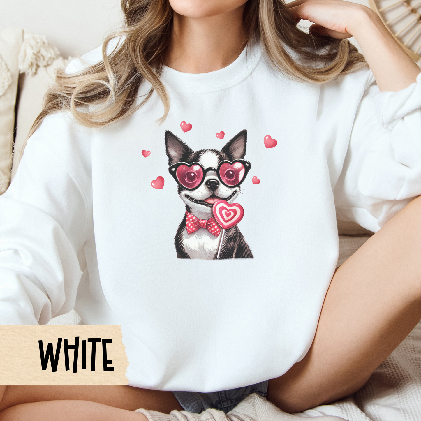Valentine Crewneck Sweatshirt, Dog Lover Gift, Boston Terrier Shirt, Unisex Jumper, Dog Mom, Dog Dad, Cute Animal Apparel