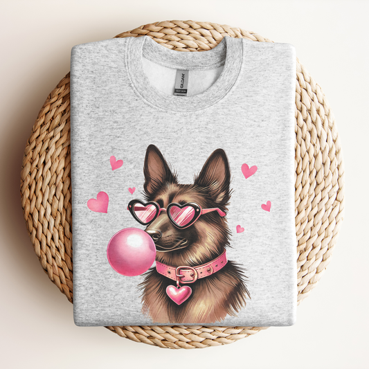 German Shepherd Valentine Sweatshirt, Dog Owner Crewneck, Cute Puppy Lover Gift, Heart Print Pullover, Animal Lover Apparel