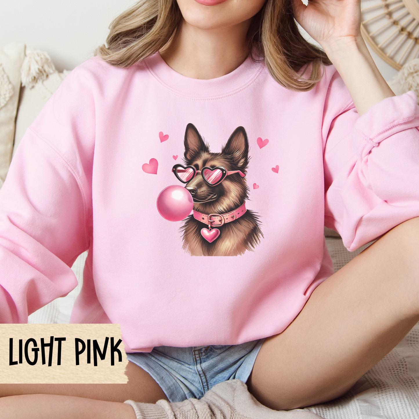 German Shepherd Valentine Sweatshirt, Dog Owner Crewneck, Cute Puppy Lover Gift, Heart Print Pullover, Animal Lover Apparel